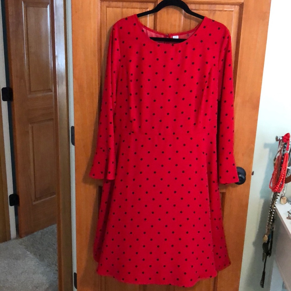 Red and black polka dot dress